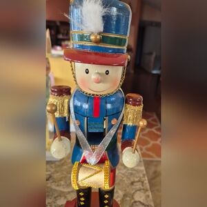 Festive Blue and Red Nutcracker Drummer - Holiday Décor